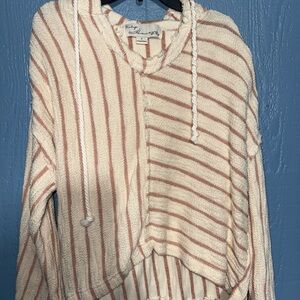 Vintage Havana Cream and Pink Striped V-Neck Sweater